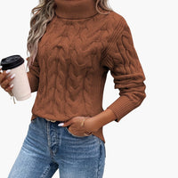 Damenpullover mit Rollkragen und Zopfmuster – Braun