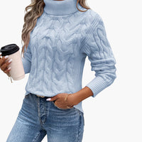 Damenpullover mit Rollkragen und Zopfmuster – Blau
