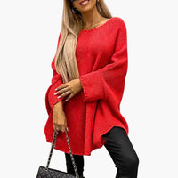 Damen pullover mit U-Boot-Ausschnitt und langen Ärmeln – Rot