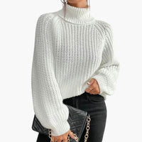Damen pullover mit lockerem Rollkragen und langen Ärmeln – Weiß