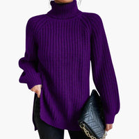 Damen pullover mit lockerem Rollkragen und langen Ärmeln – Lila
