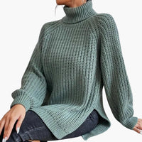 Damen pullover mit lockerem Rollkragen und langen Ärmeln – Grün