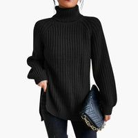 Damen pullover mit lockerem Rollkragen und langen Ärmeln – Schwarz