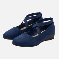 Ortrud | Damen Schuhe Keilabsatz Geschlossene Spitze – Keil Pumps Spitze Damen – Marine