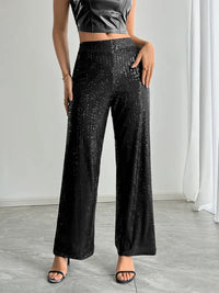 Damenweite Beinhose Festlich Pailletten Glamour – Schwarz