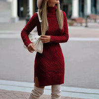 Damen Winter Strickkleid | Mit Rollkragen für kühle Tage – Rot