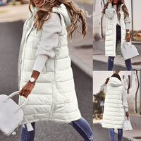 Lange Kapuzenweste für Damen | Winter – Weiß