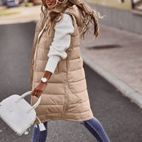 Lange Kapuzenweste für Damen | Winter – Khaki