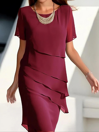 Heidi-Mode | Elegantes Midikleid mit Lagen Shiftkleid Martina – Rot