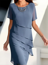 Heidi-Mode | Elegantes Midikleid mit Lagen Shiftkleid Martina – Blau