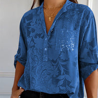 Daniela | Bedruckte Langarm Sommerbluse – Dunkelblau