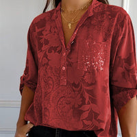 Daniela | Bedruckte Langarm Sommerbluse – Bordeaux