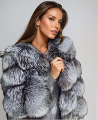 Daria | Elegante Kunstfell Jacke für Damen Schwarz – Dunkelgrau
