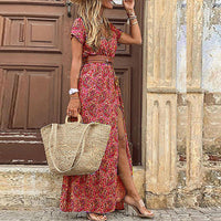 Liora | Maxi Ibiza Kleid im Hippie-Stil + GRATIS Gürtel – Dunkelrot
