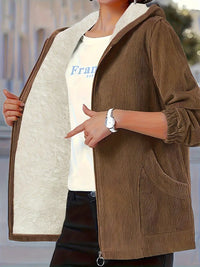 Elltren | Plus Size Solid Hooded Jacket, lässige warme Zip Up Jacke – Dunkelbraun