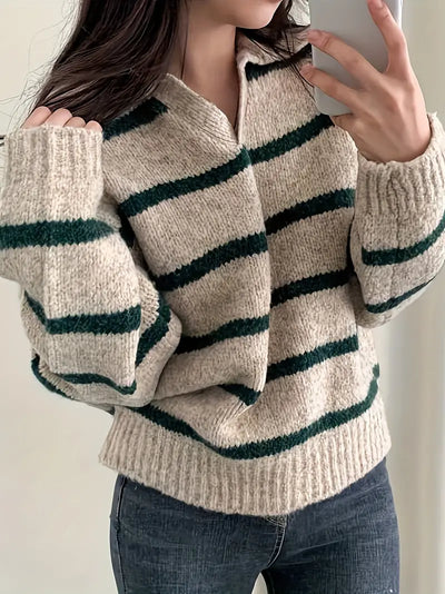 Seydalah | Gestreifter Strickpullover mit V-Ausschnitt - Eleganter Pullover mit langen Ärmeln