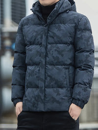 Reigathra | Camo Winterjacke mit Kapuze für Männer - warme, wattierte Oberbekleidung mit Reißverschluss – Dunkelgrau