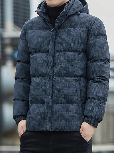 Reigathra | Camo Winterjacke mit Kapuze für Männer - warme, wattierte Oberbekleidung mit Reißverschluss
