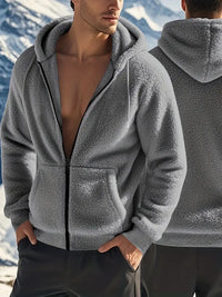 Liabex | Gemütliche Fleece-gefütterte Herren-Kapuzenjacke – Lässige Strickjacke mit Reißverschluss – Dunkelgrau
