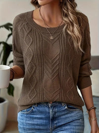 Seyfalah | Strickpullover mit Rundhalsausschnitt – lässiger Pullover mit langen Raglanärmeln und fester Farbe – Dunkelbraun