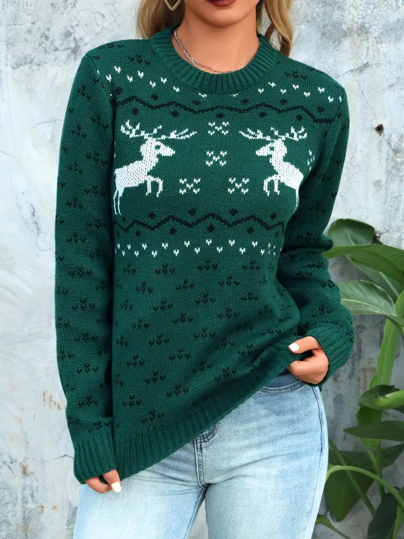 Keytana | Eleganter Weihnachtspulli mit Rentier und Schneeflocke für Frauen
