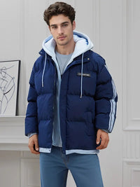 Reigindra | Lässige, locker sitzende Herren-Pufferjacke, Polyester-Kapuzenpullover – Tiefblau