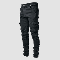 Herren Cargo Jeans - Slim Fit Sommer Cargo Jeans Hosen – Schwarz