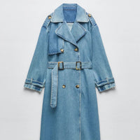 Langer Trenchcoat für Damen mit Gürtel | Blau – Blau