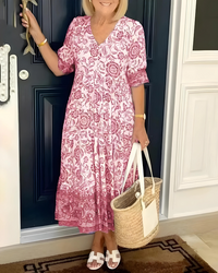 JOANNA - BOHO BLUMENKLEID MIT BUNDDECKUNG – Rosa