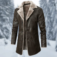 Luciane | Warme Herren-Fleece-Winterjacke mit PU-Lederoptik – Marron