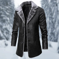 Luciane | Warme Herren-Fleece-Winterjacke mit PU-Lederoptik – Noir