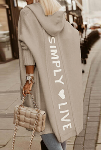 Eyara | Kapuzen-Sweatjacke mit "Simply Live" Print – Beige
