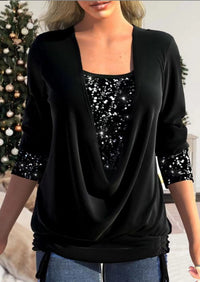 Diana | SparkleFlow Paillettenbluse in Übergröße – Schwarz