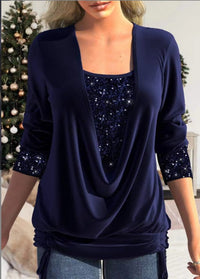 Diana | SparkleFlow Paillettenbluse in Übergröße – Dunkelblau