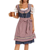 Damen Traditionell Schulterfrei Oktoberfest Dirndl Kleid – Blau
