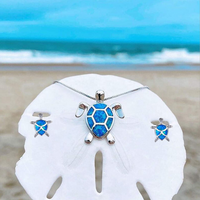 Meeresschildkröte Halskette + Ohrringe Set aus Opal und Silber – Blau
