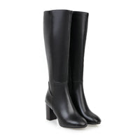 Damen Stiefel | Klassische hohe Stiefel mit Blockabsatz – Schwarz