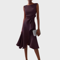 Drapiertes asymmetrisches Midikleid für Damen – Elegantes Sommerkleid – Dunkelviolett