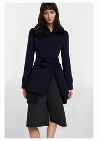 Winter Trenchcoat mit Gefüttertem Kragen – Dunkelblau