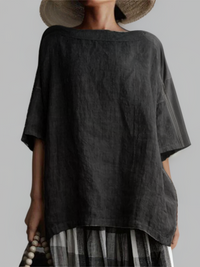 Oversized Damen Tunika mit U-Boot-Ausschnitt – Schwarz