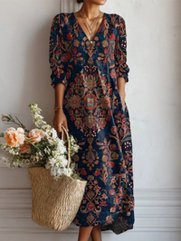 Vintage-Tunika-Kleid mit Blumenmuster für Damen – Geometrisch