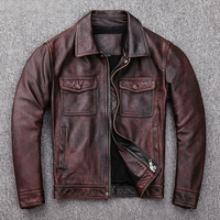 Elegante Herren-Echtlederjacke mit Reißverschluss und Knöpfen – Dunkelbraun
