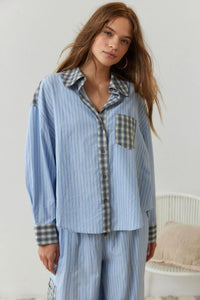 Damen 2-teiliges Pyjama-Set aus Baumwolle - Weich & Atmungsaktiv – Blau
