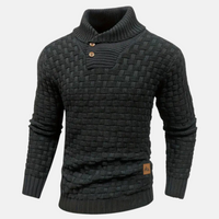 Pullover Herren Strick Mit Knopfkragen | Struktur Design – Schwarz