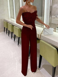 Damen Elegant Jumpsuit mit Röhrenoberteil - Figurbetont & Hochwertig – Rot