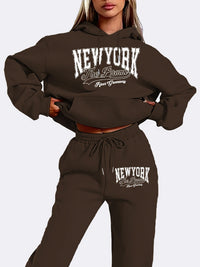 Bequemes Damen Loungewear-Set | Kapuzenpullover & Jogginghose | Warmer Fleece-Stoff – Kaffee