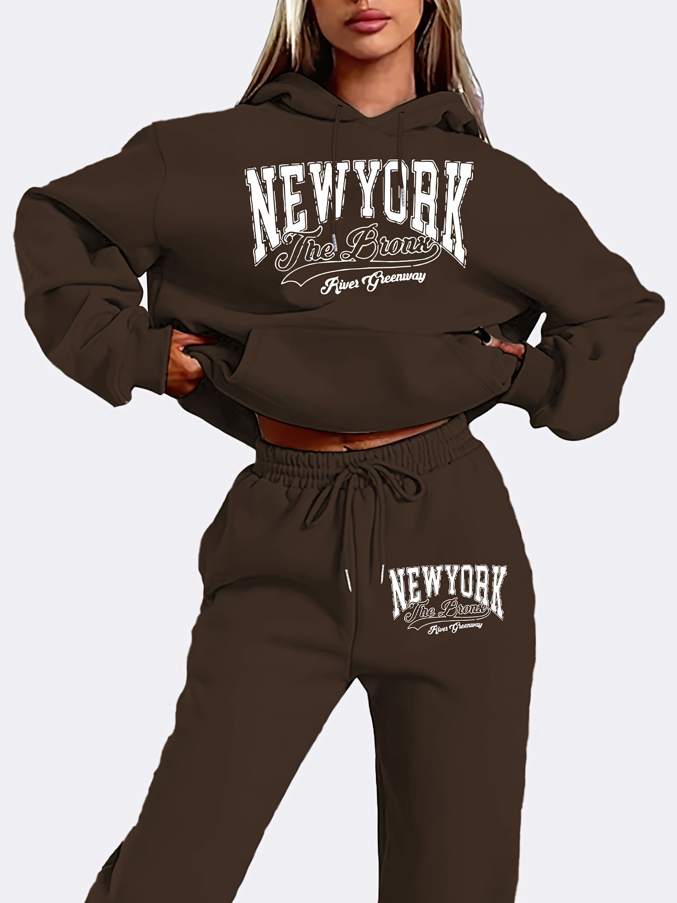 Bequemes Damen Loungewear-Set | Kapuzenpullover & Jogginghose | Warmer Fleece-Stoff