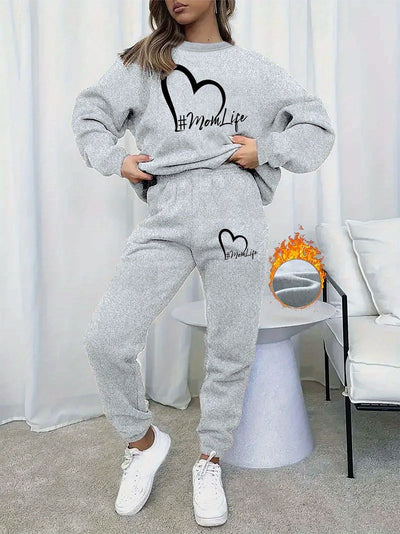Bequemer Damen-Pullover mit Rundhals und Jogginghosenkleid | Warmes Set für Herbst und Winter