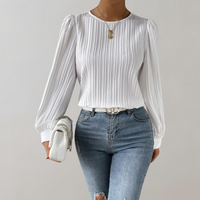 Damen Elegante Plissee-Bluse mit Ballonärmeln und hochwertiger Verarbeitung – Weiß