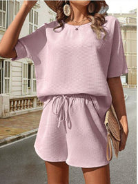 Damen Sommer-Set aus Baumwolle | Luftiges Waffelpique mit Shorts – Helllila